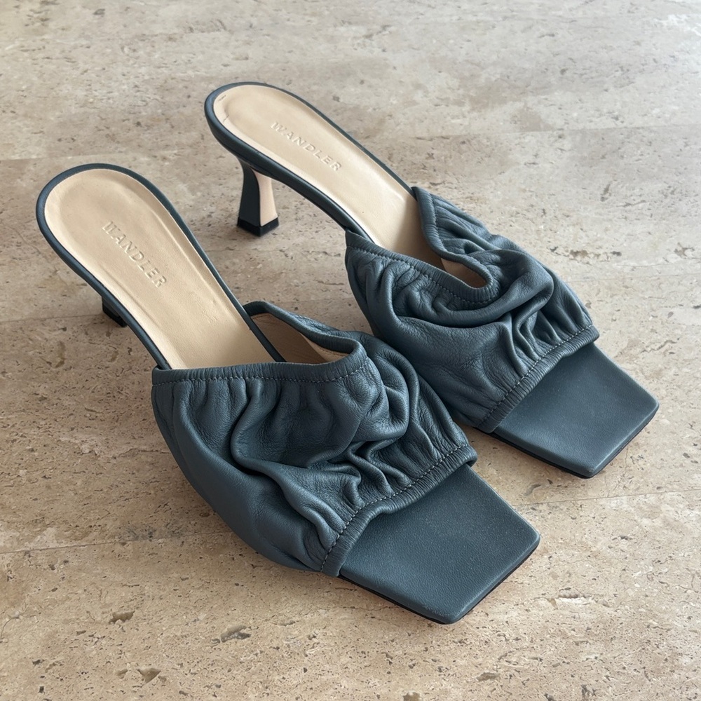 Wandler Ava Leather Ruched Square Toe Heels